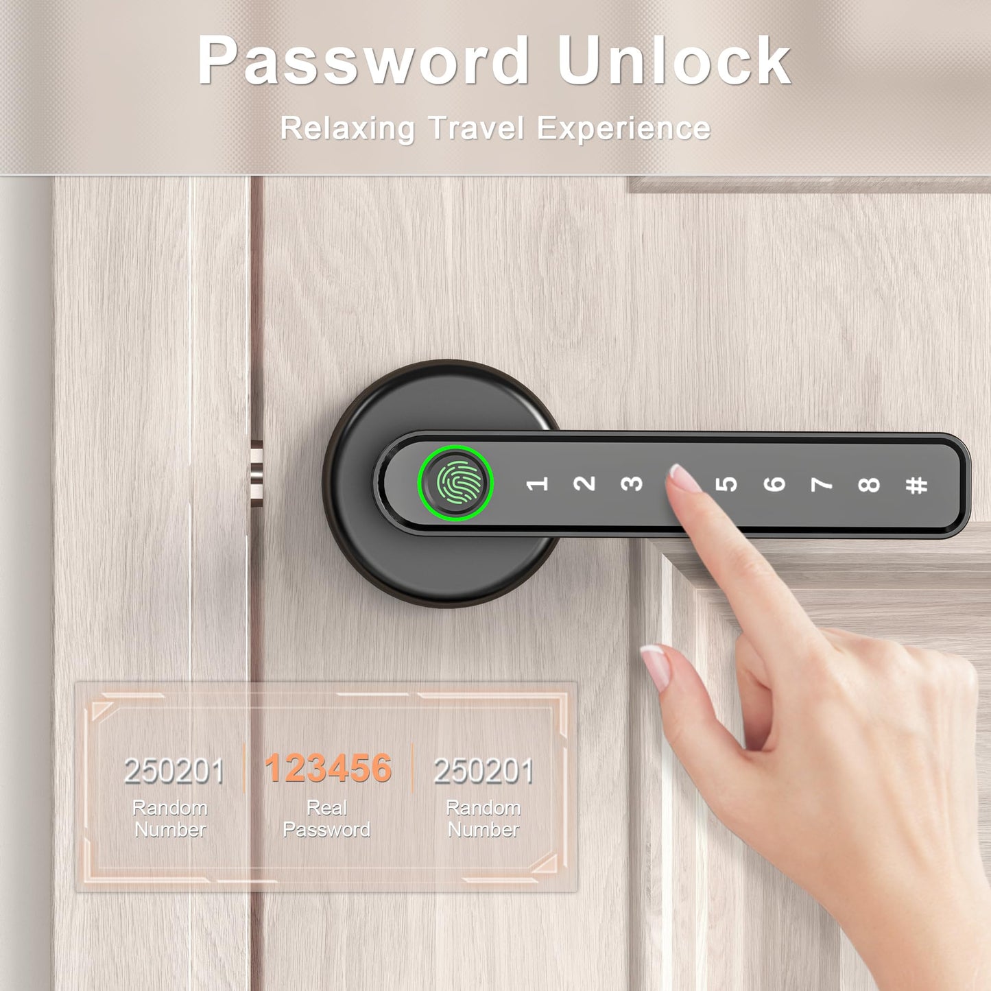 IRONZON Fingerprint Door Handle for Bedrooms - 191F 3-in-1 Fingerprint Door Lock with Keypad, Fingerprint Door Knob for Bedroom with Key, Keyless Entry Door Handle - Black