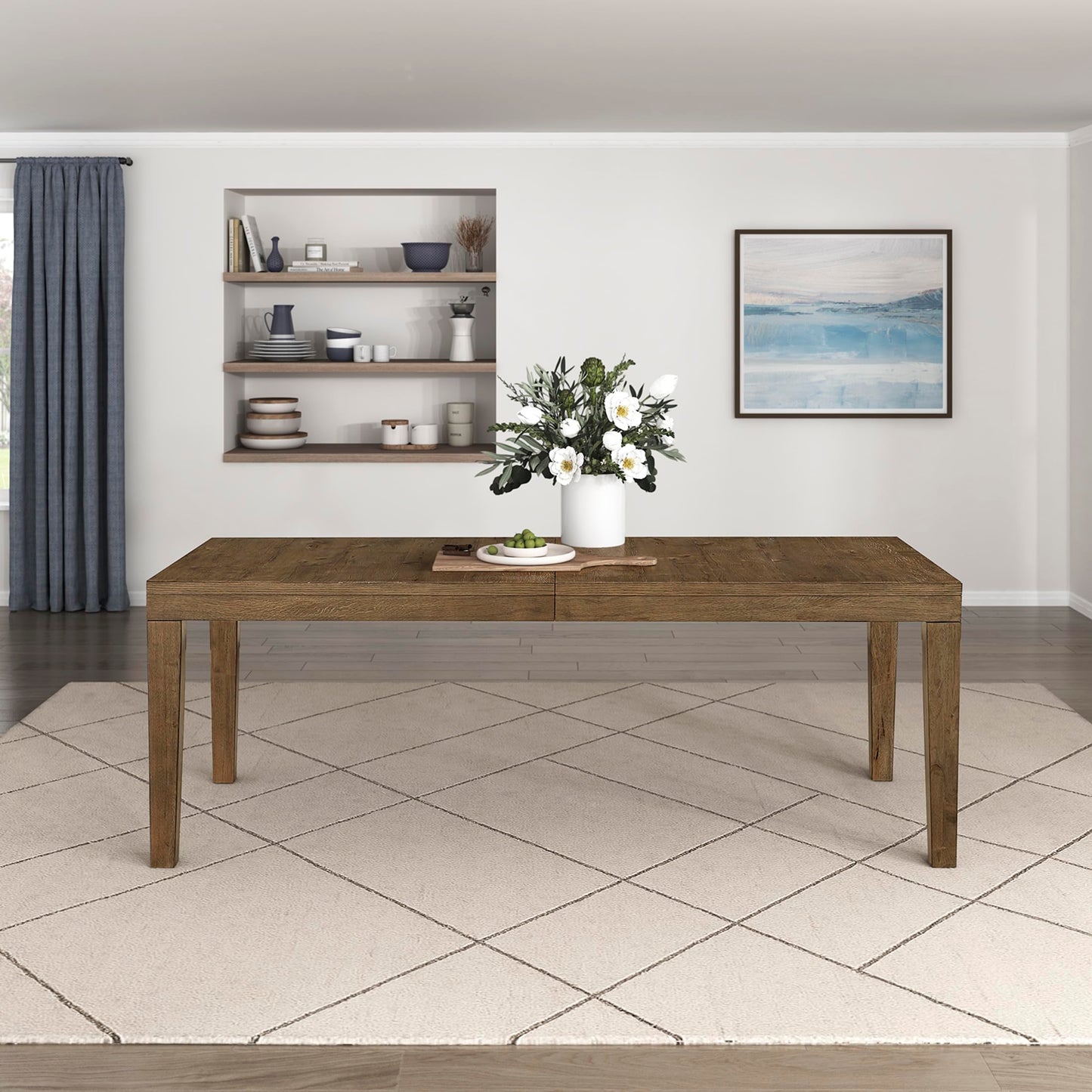 Lexicon 84-102 Inch Extendable Dining Table for 4-8 People, Large Rectangle Wooden Kitchen Table with Self-Storing Extension Leaf Space Saving, for Dining Room, Living Room, Home Office, Brown