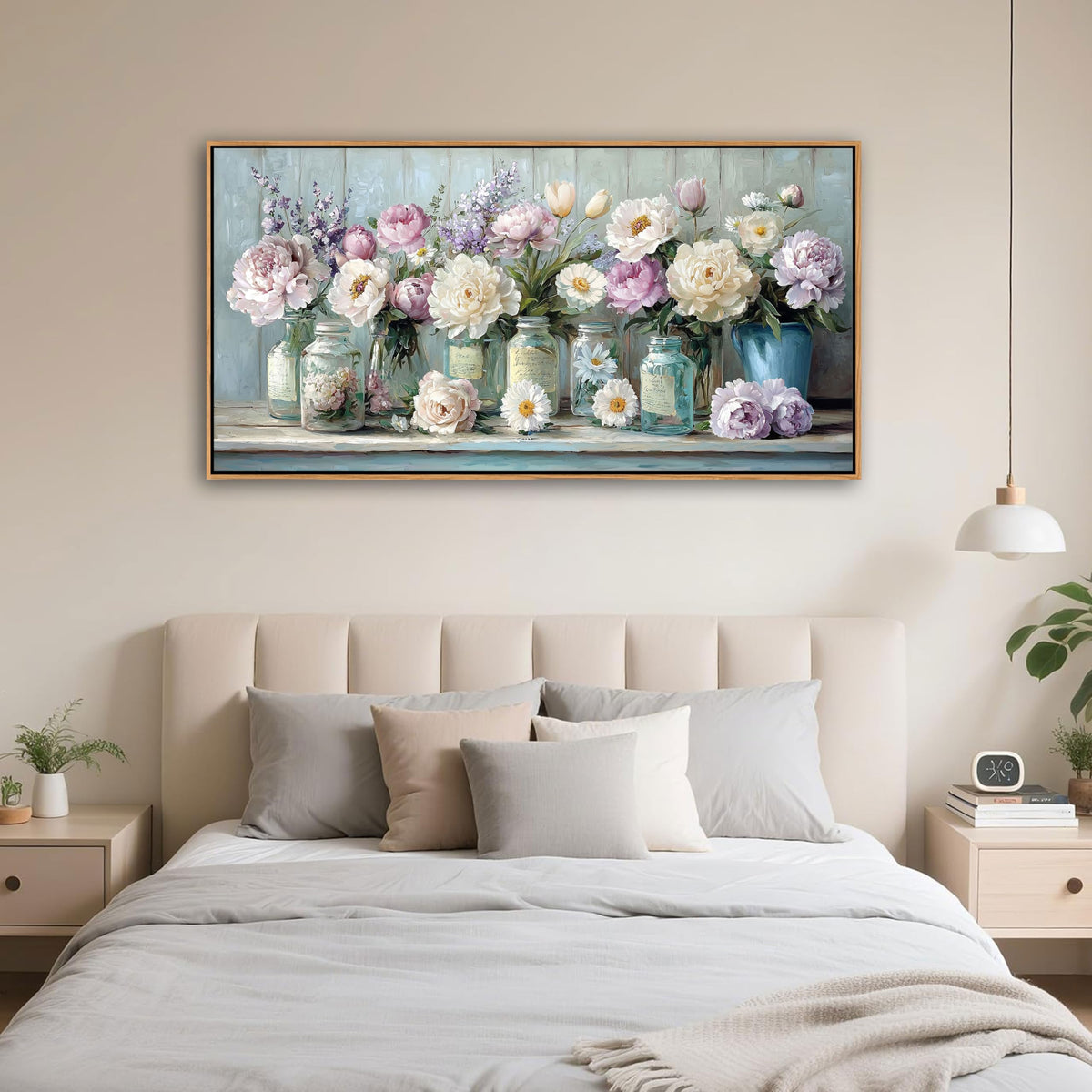 yiijeah 40x20 Inches Poster Frame Wall Art - Purple and White Flower Vase Painting Bright and Fresh Pictures Suitable for Living Room Bedroom Office Home Decoration