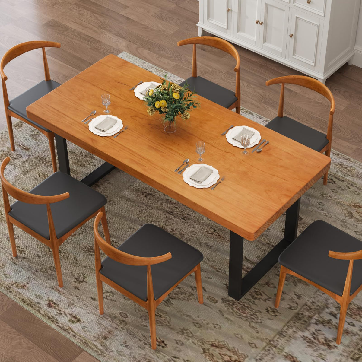 quanzhoulong 47in Modern Minimalist Solid Wood Dining Table - Sturdy Metal Base, Easy Assembly | Versatile Table for Dining Room, Living Room & Office