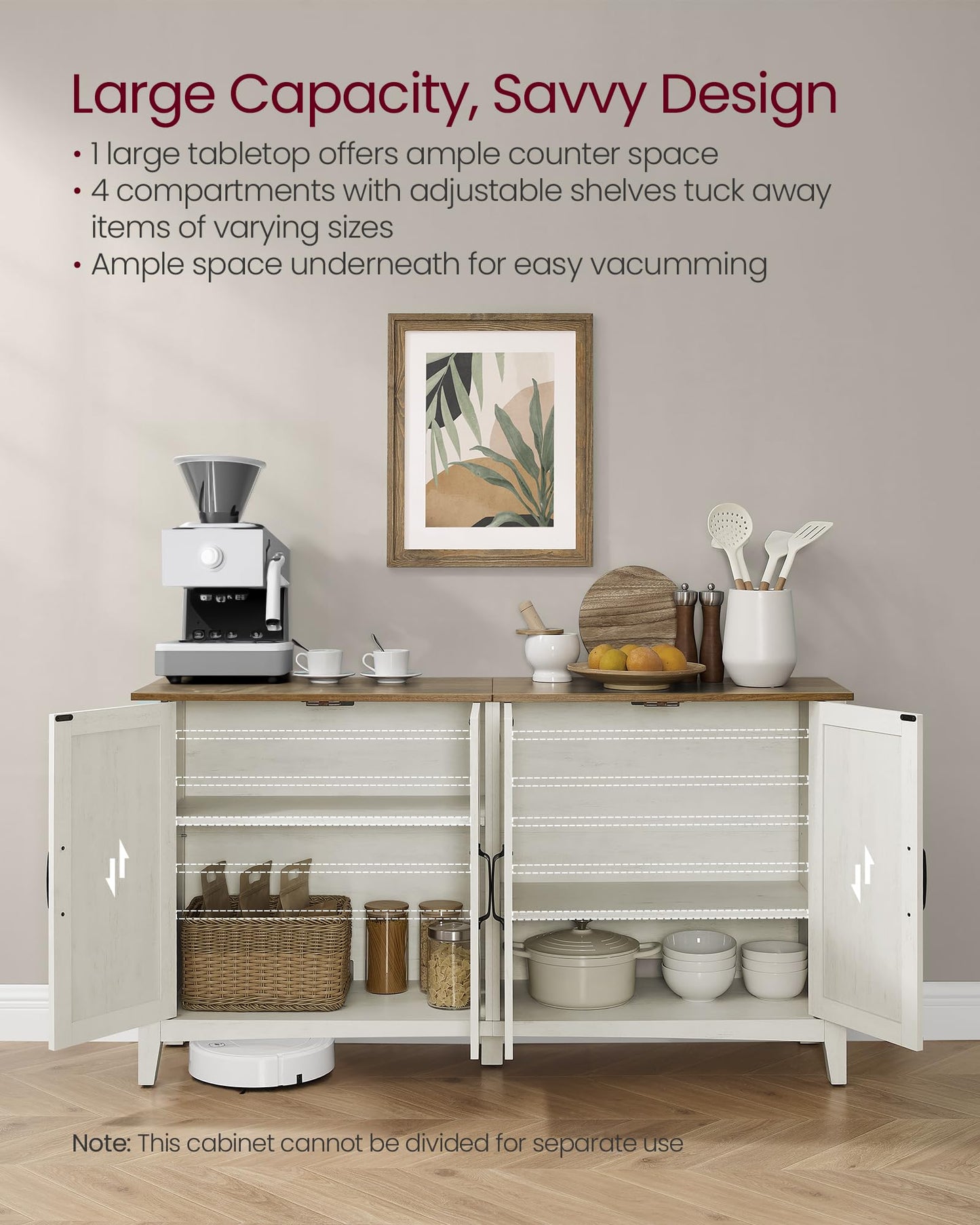 VASAGLE LIRY Collection - Storage Cabinet, Buffet Cabinet, Sideboard, Credenza, with Adjustable Shelves, for Living Room, Entryway, Rustic White and Honey Brown ULSC381W01