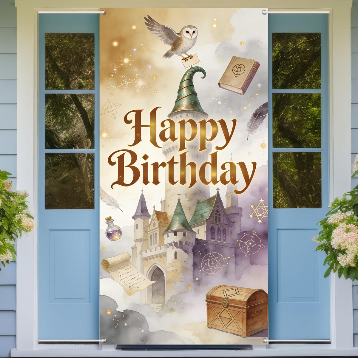 Wizard Birthday Party Decorations Door Backdrop, 6x3ft Witch Theme Banner, Fantasy Magic Party Photo Backdrop for Girls Boys Birthday