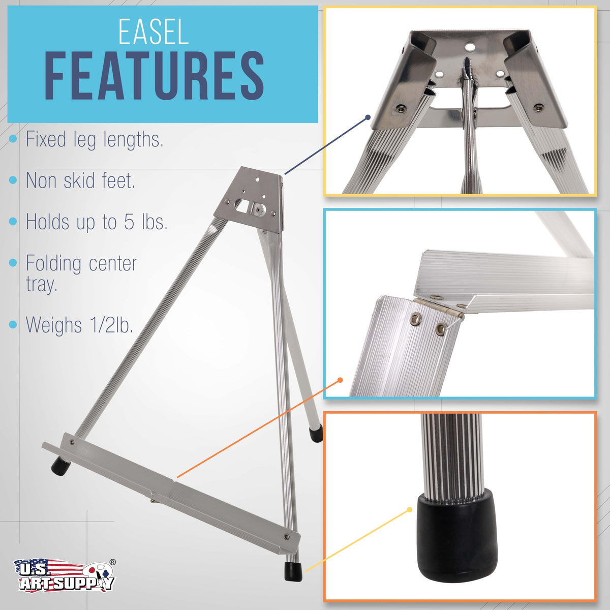 U.S. Art Supply 15-Inch Aluminum Tabletop Easel for Painting - Silver, Lightweight Portable Tripod Art Easel Stand for Sign Display Painting Canvas, and Whiteboards