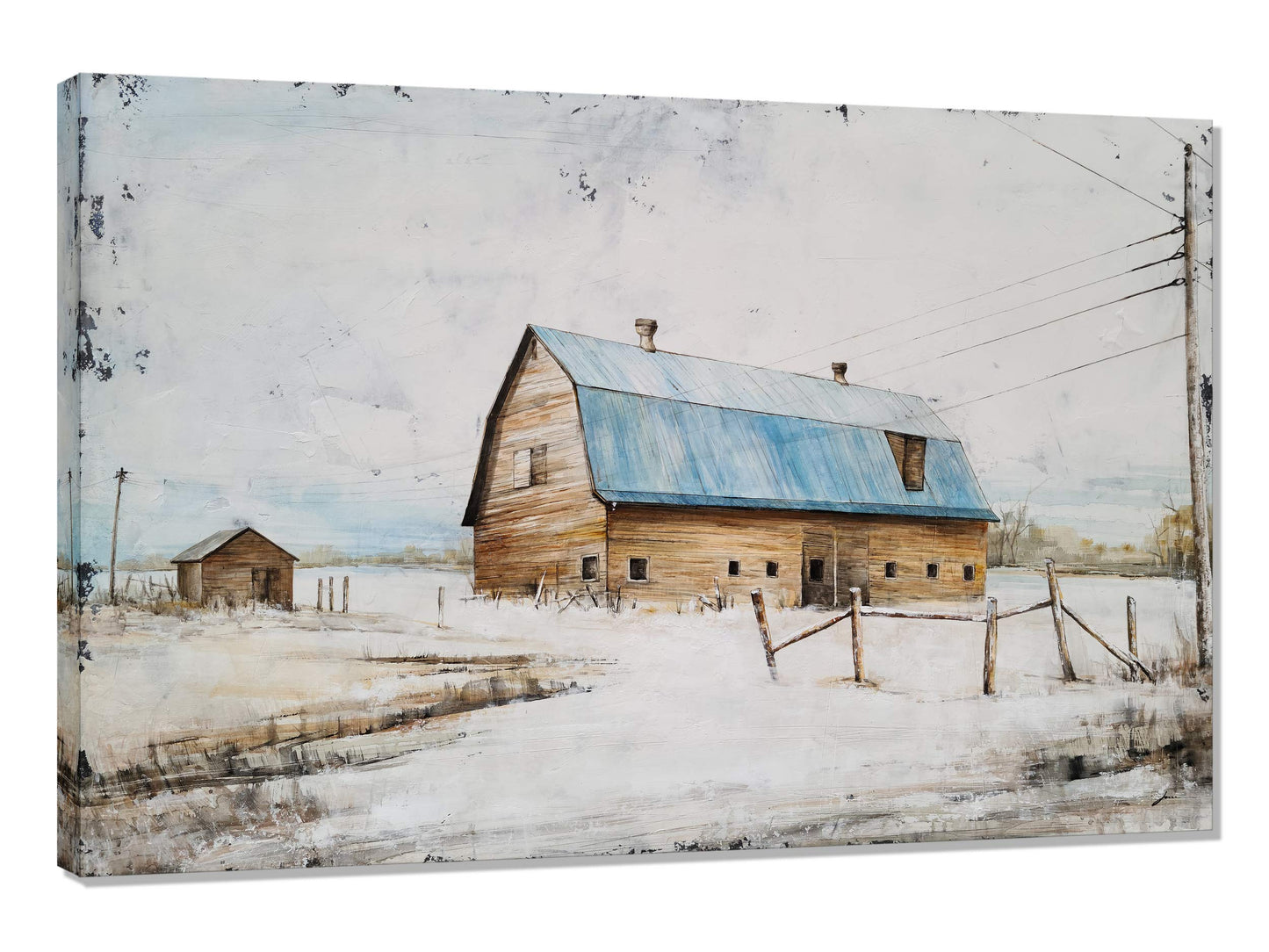 Yihui Arts Farmhouse Canvas Wall Art Hand Painted Light Blue and White Paintings Modern Abstract Rustic Pictures Artwork for Living Room Bedroom Bathroom Decor