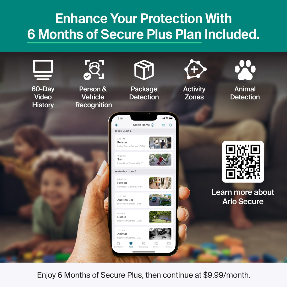 Arlo Essential Security Camera 2K (3rd Gen, 2025 Release) 5 Cam + 6 Months of Secure Plus Plan - Wireless Outdoor Camera, Battery Power, Person Recognition, Package Detection, Animated Preview, White