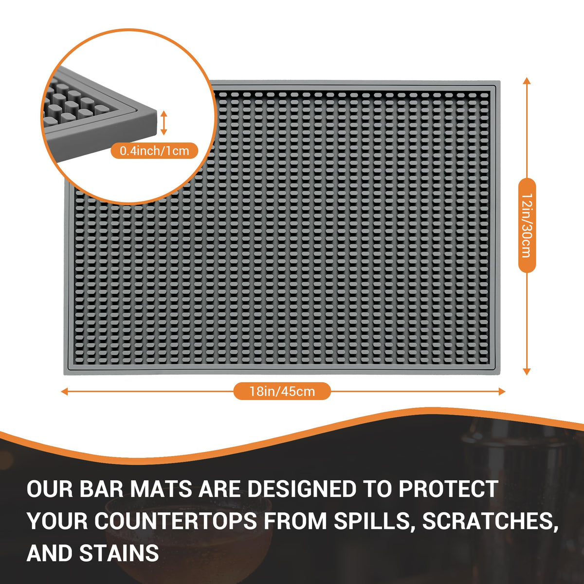 ZJWZLG Bar Mat - 18"X12"(2 Pcs) Rubber Bar Mats for Countertop & Dish Drying, Non-Slip Bartender Mat with Airflow Design for Home Bar, Cocktail Set, Kitchen & Outdoor Use (Gray)