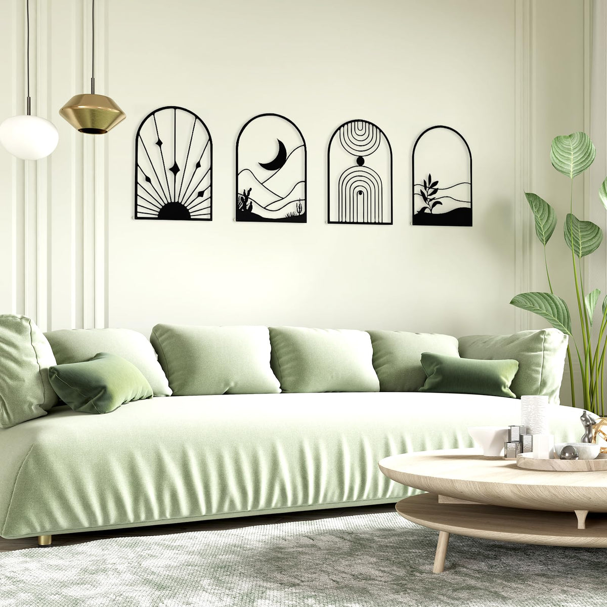 WOWSTAR 4 Pcs Black Large Metal Wall Art, 17x12 Inch Modern Minimalist Iron Wall Sculpture, 3D Textured Art Wall Décor for Living Room, Dining Room, Bedroom, Office