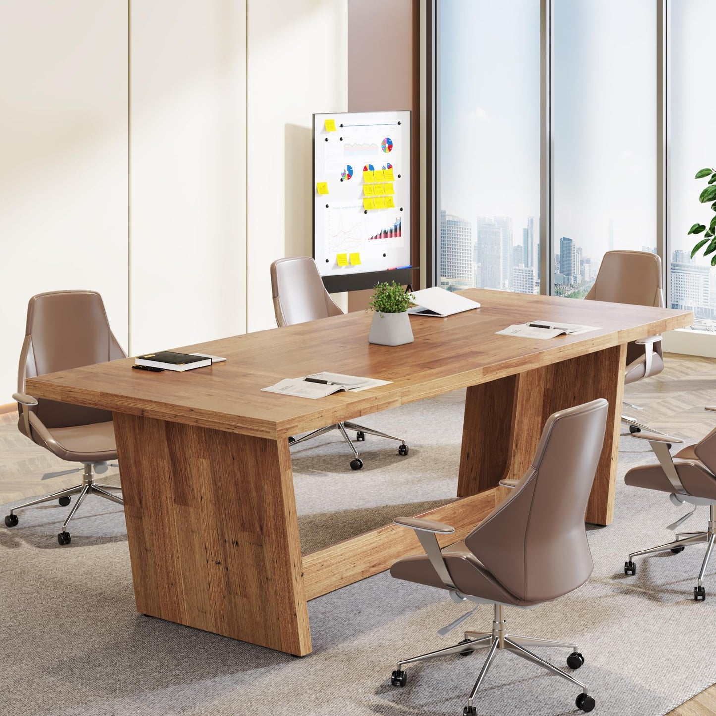 Tribesigns 70.87-Inch Executive Computer Desk: Large Home Office Desk with Solid Wooden Pedestal, Industrial Wood Study Writing Table, Workstation Business Furniture, Walnut