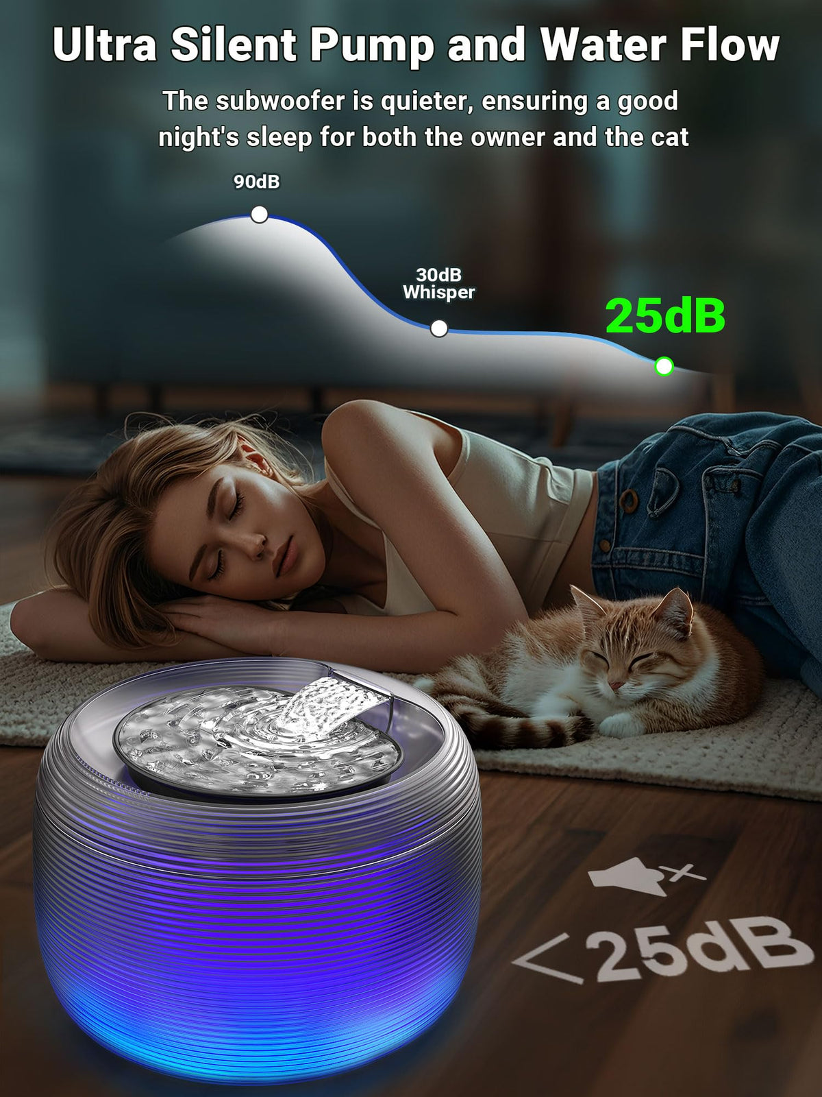 Kastty 3.5L Quiet Cat Water Fountain,118oz Large Capacity Pet Water Fountain for Cats Indoor with Water Level LED Light, Easy Cleaning Cat Fountains for Drinking Automatic Dog Water Fountain FS75