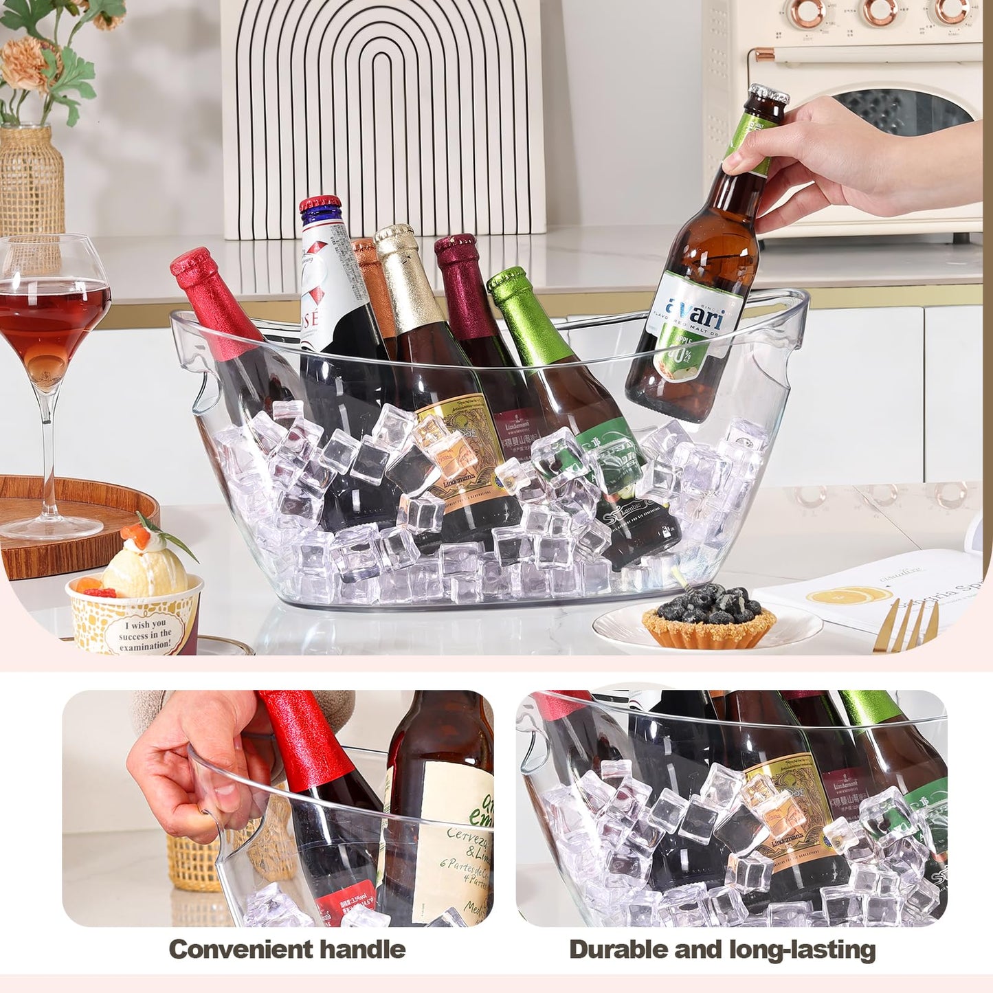 Ice Bucket 2 PCS, Thickened Ice Buckets for Parties, Mimosa Bar Supplies Beverage Tub for Champagne Beer Sparkling Wine Cocktails（5.5L) 16.5 * 7.3 * 6.8inch