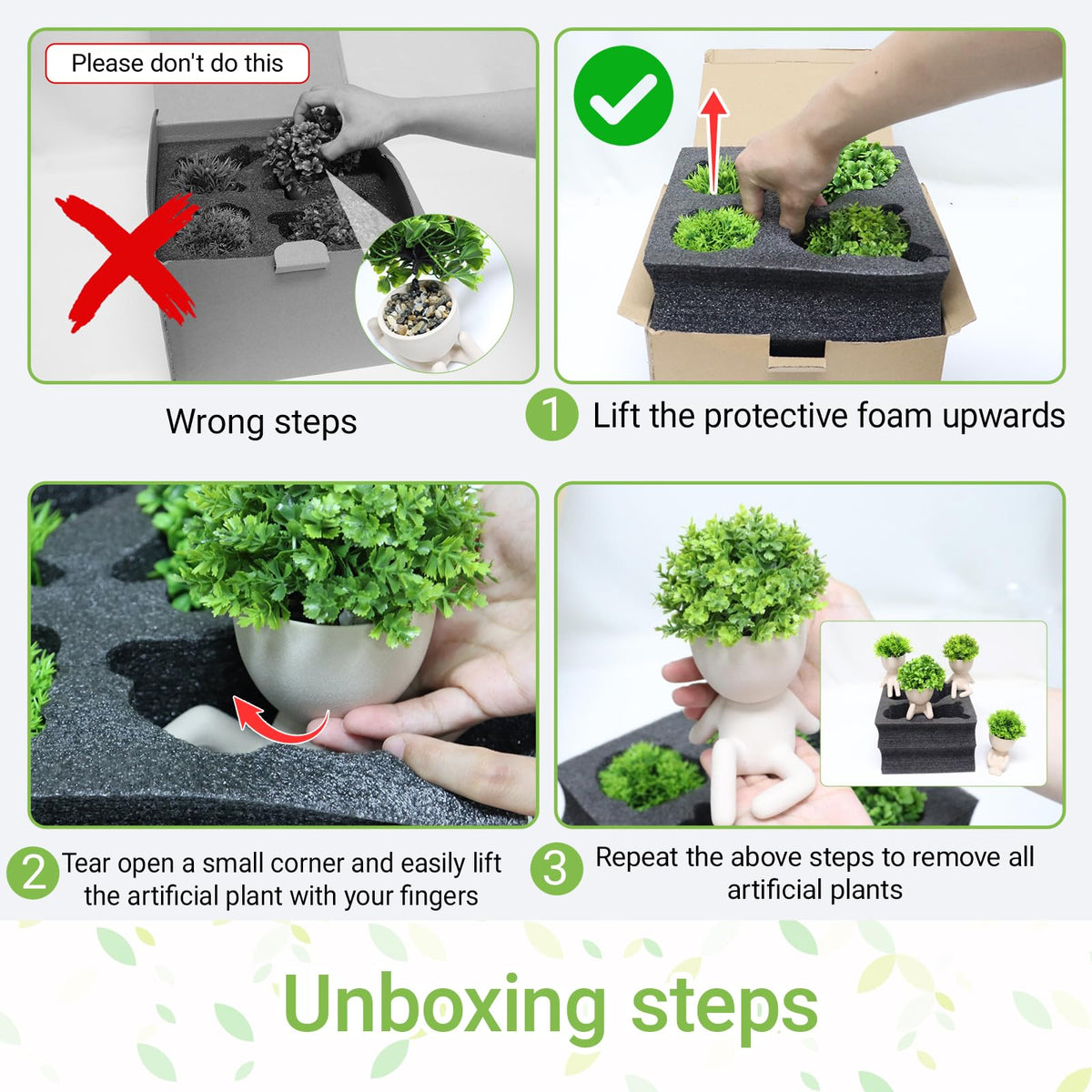 MAKHOT 4PCS Cute Artificial Mini Succulent Plants with Creative Human Shaped Pots, Small Fake Plants for Shelf Desk Tabletop Office Home Decoration(Black)