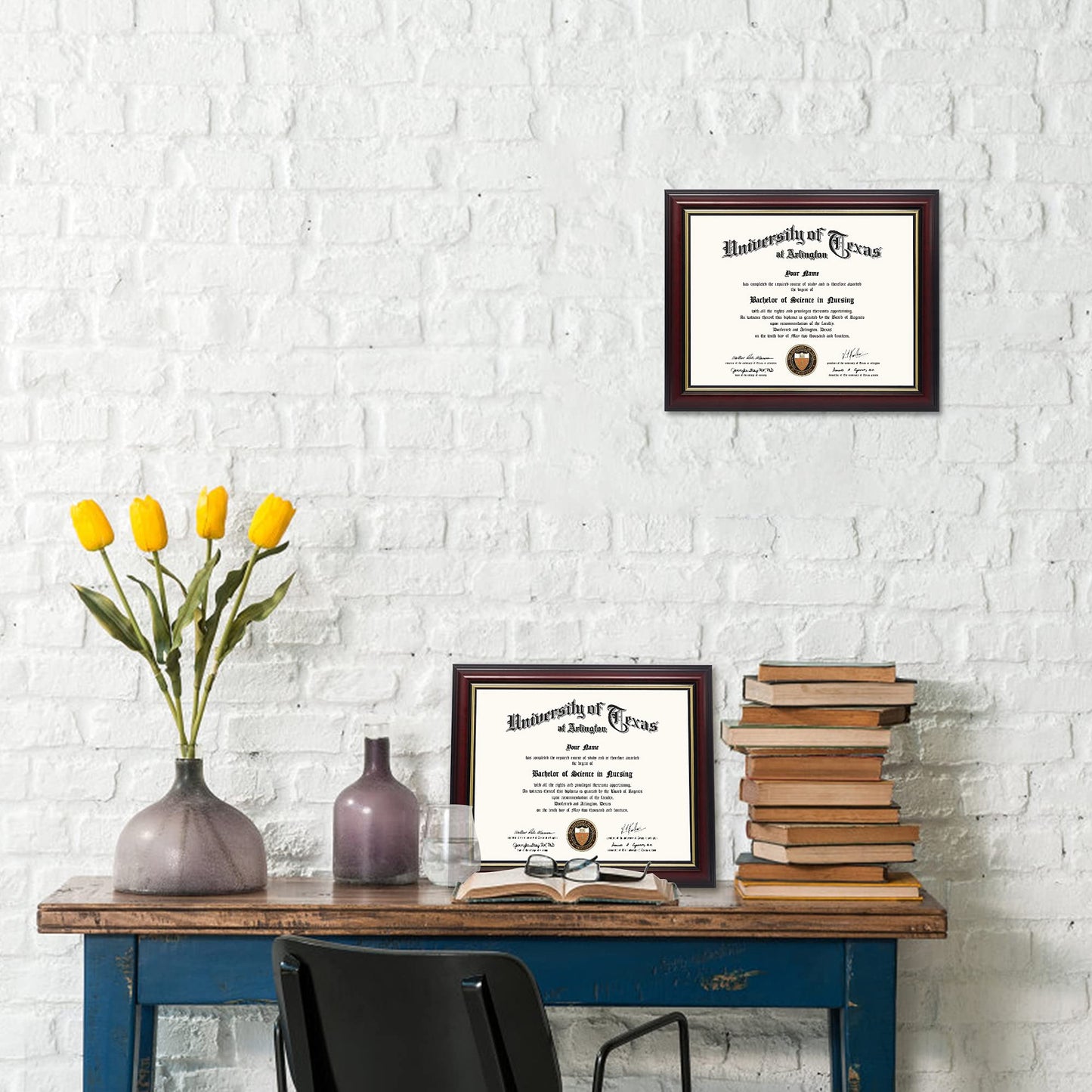 GraduationMall 8.5x11 Certificate Diploma Frame,Solid Wood & UV Protection Acrylic,Cherry Finish with Gold Trim