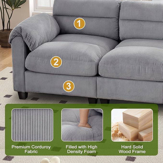HAOMARKETS Corduroy Sofa Set, Two Upholstered Loveseat, and 3-Seater Couch