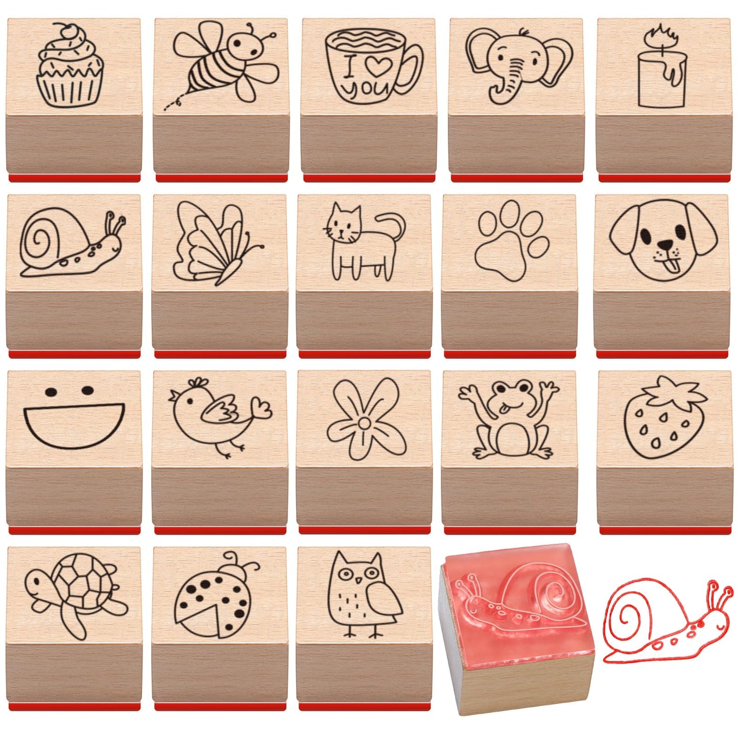 MotiMind 18 Pcs Cartoon Pattern Wood Stamps Set Wooden Rubber Holiday Stamps for Card Making Decoration and Scrapbooking Supplies