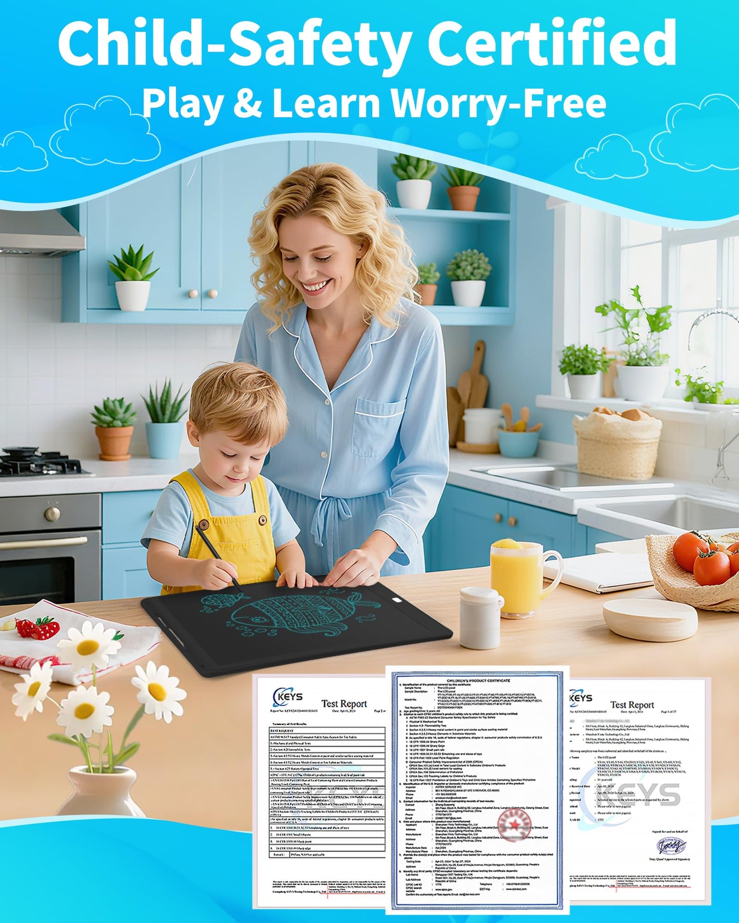 Magnetic LCD Writing Tablet for Fridge,16 Inch Large Drawing Tablet, Drawing Pads for Kids, Reusable Whiteboard for Fridge, Reusable Writing Board for to-Do Lists and Family Messages (Black)