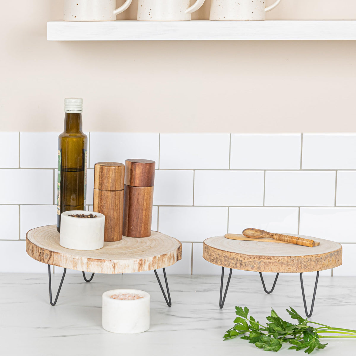 Creative Co-Op Large Paulownia Wood Pedestal with Metal Legs