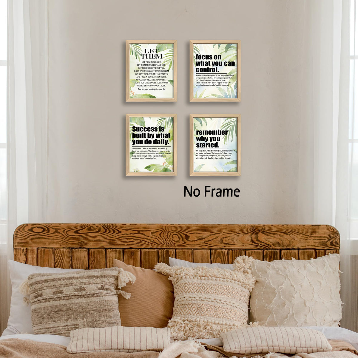 KSDUT Inspirational Wall Art Decor Set of 4 - Motivational Positive Quote Artwork Poster Prints Office Wall Decor Green Leaf Picture Wall Art for Home Workplace Bedroom Decorations - 8"x10" Unframed