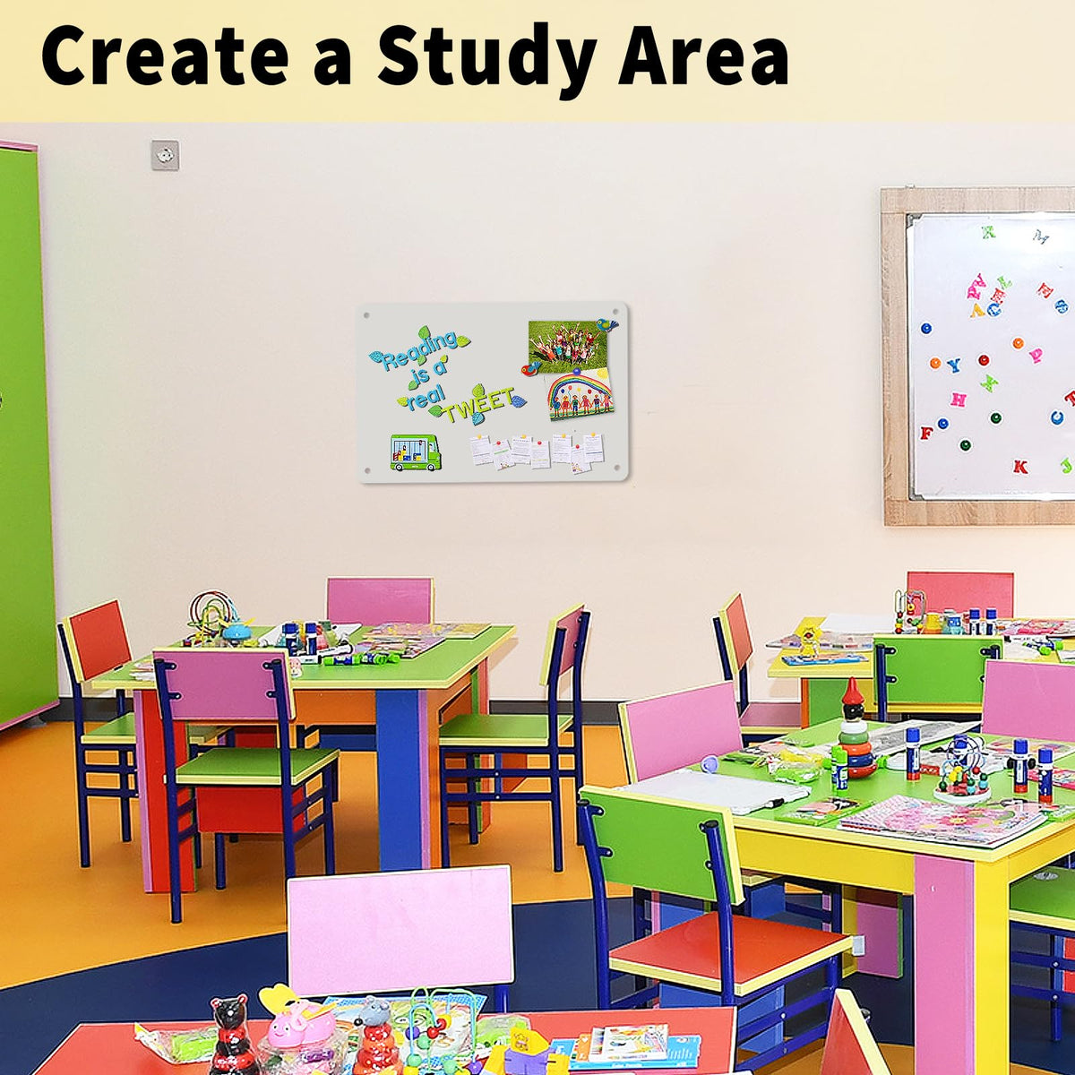2Pack Magnetic Board 17.5" x 11.4" Magnet Bulletin Board is Suitable for displaying Notes, Photos,Magnetic Letters,Suitable for Walls, refrigerators, cabinets, etc