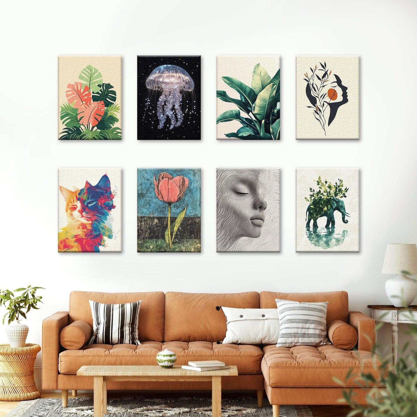 Framed Canvas Wall Art Print, Modern Ready to Hang Home Decor Tree, Wall Hanging Decor Painting Poster Artwork for Living Room, Bedroom, Bathroom, Gift, Home Decoration 7.8 x 11 Inch D73
