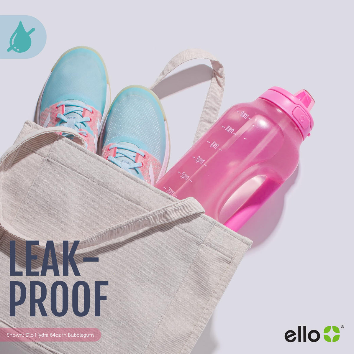 Ello Hydra 64oz Half Gallon Water Jug with Handle and Motivational Time Markers for All Day Hydration, Plastic Reusable Water Bottle with Straw and Locking, Leak Proof Lid, BPA Free, Halogen Blue