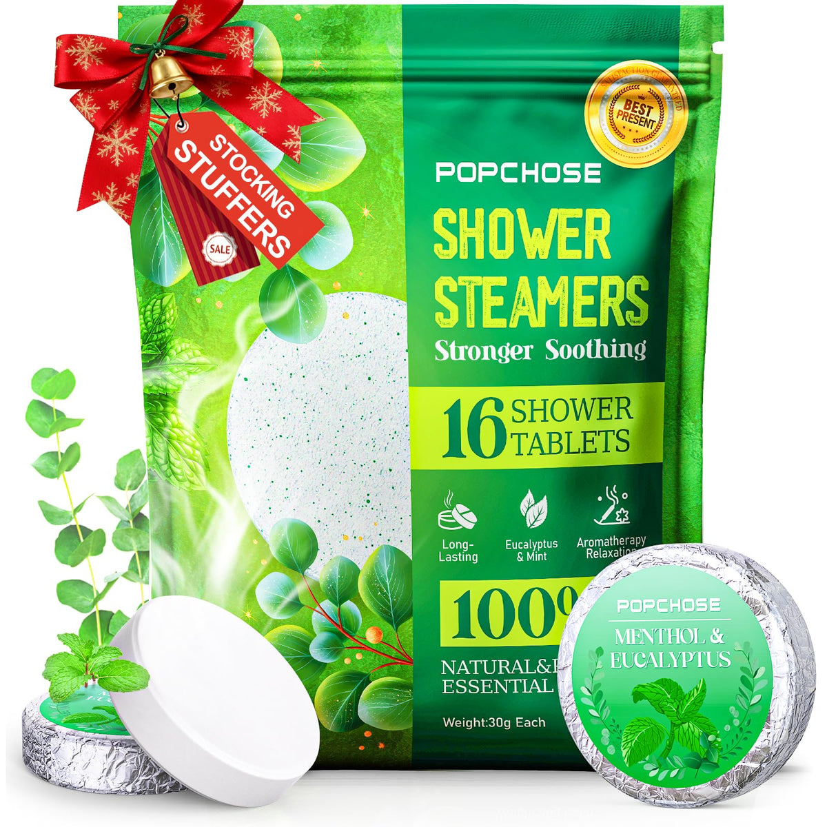 POPCHOSE Shower Steamers Aromatherapy 16 Pack, Valentines Day Gifts for Women & Men, Eucalyptus for Shower with Natural Essential Oils- Quick Relief Nasal Congestion, Home SPA & Self Care Relaxation