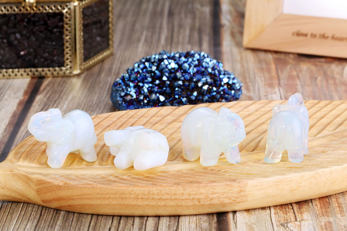 Jovivi 2pcs Man-Made Opalite Carved Gemstones Elephant Figurine 1.5'' Elephant Statue Animal Crystal Home Room Decorations
