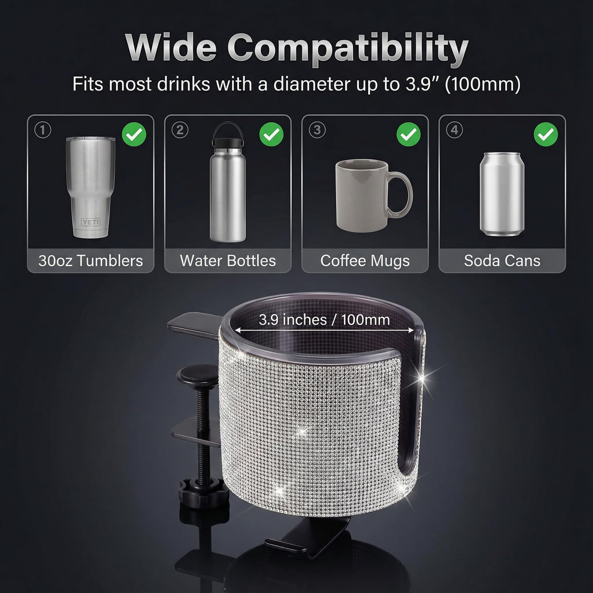 cowinational Luxury 2-in-1 Desk Cup Holder with Headphone Hanger for Office, Home, Gaming(Bling Bling)