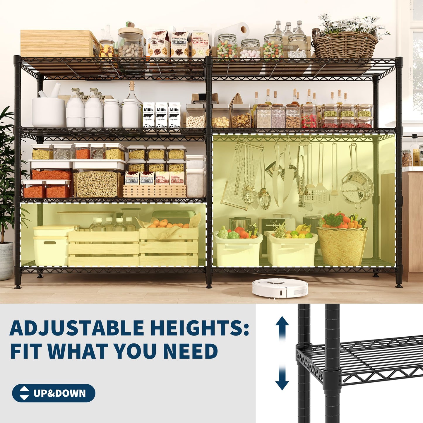Garvee Storage Shelves 60" W Heavy Duty Metal Shelving Unit, 4-Tier Wire Rack Shelving for Kitchen Garage Storage, Load 1060LBS, Adjustable Wire Shelf for Pantry Room Basement, 13.8" Dx59.5 H, Black