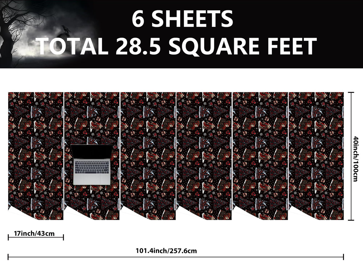 Dtiafu Gothic Christmas Wrapping Paper Roll Black Horror Christmas Santa Claus Skeleton Design Xmas Gift Wrap for Winter Halloween Holiday Party Celebration - Total 28.5sq.ft
