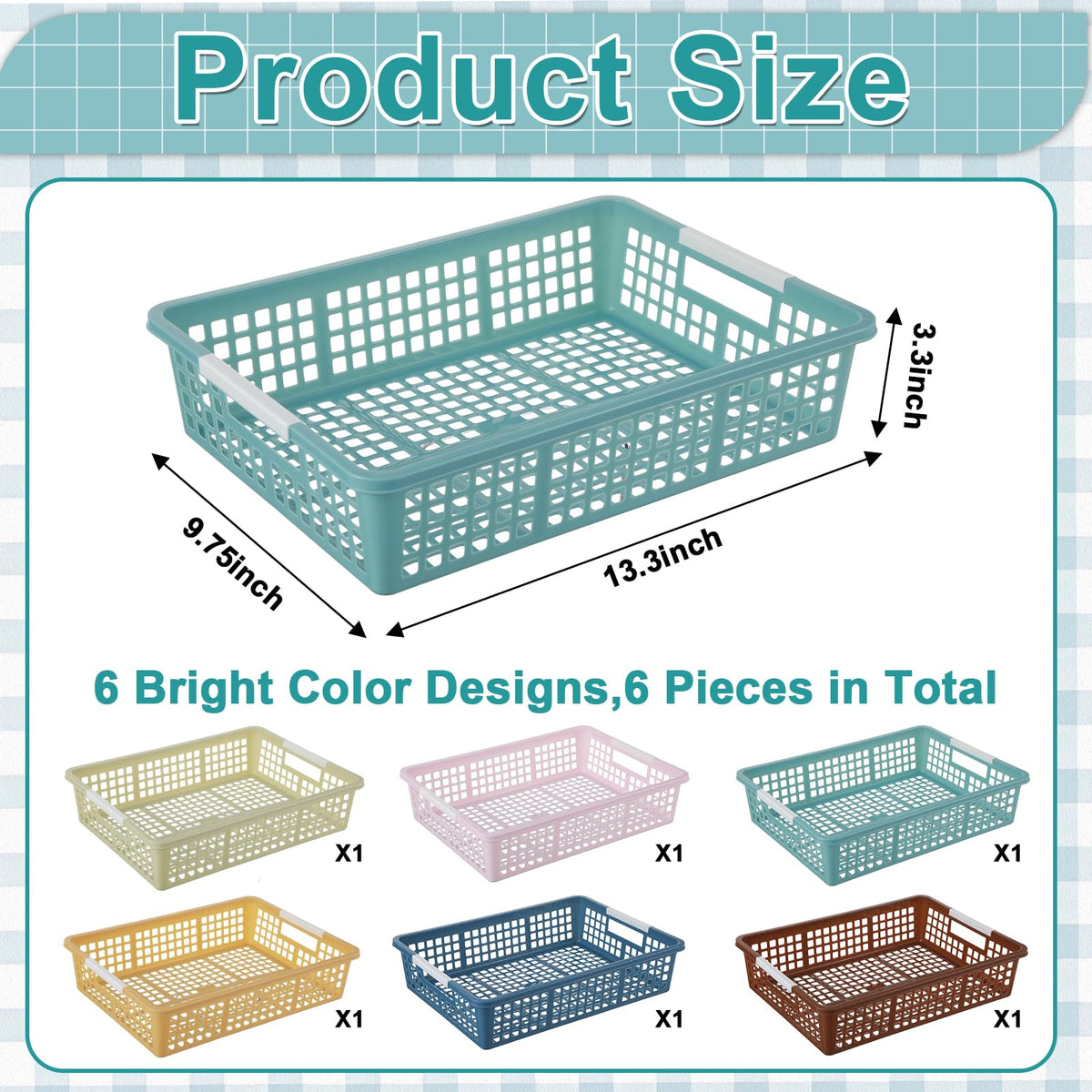 gisgfim 6 Pack Plastic Turn in Paper Trays for Classroom Storage Bin Basket Organizers for School Teacher Supplies Classroom Office Home Organization and Storage Tray Holds 4A Paper File (Retro)