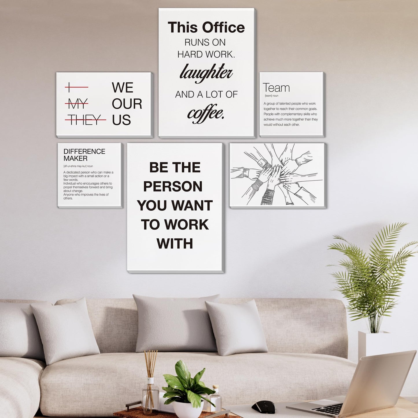 Inspirational Wall Decor for Office Teamwork Wall Art Motivational Posters Set of 6 Framed Modern Office Team Canvas Artwork, Team Gifts