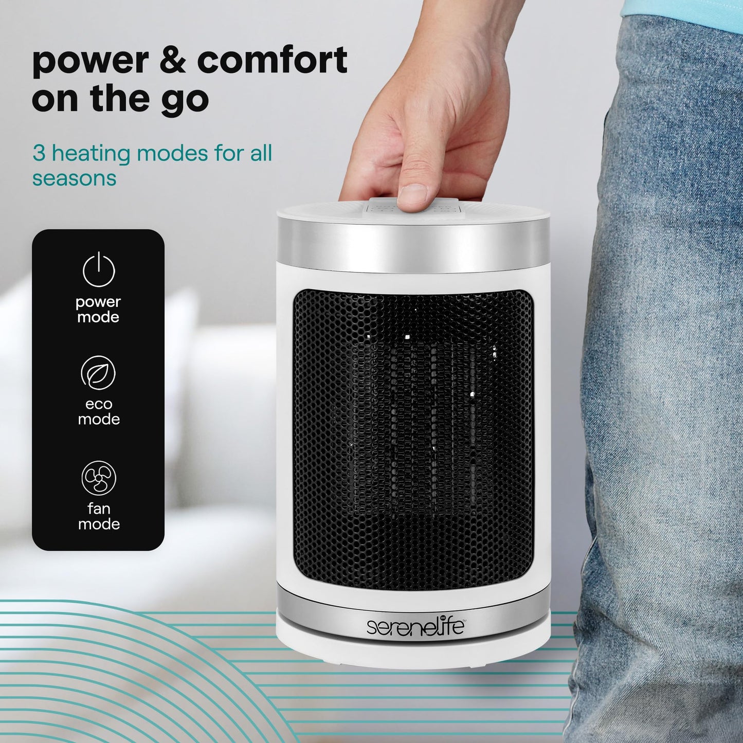 SereneLife Smart Space Heater – 1500W Indoor Electric Heater with Thermostat, Remote Control, 12-Hour Timer, Wi-Fi Enabled PTC Ceramic Heating for Home and Office, White (5.9" x 5.9" x 9.5")