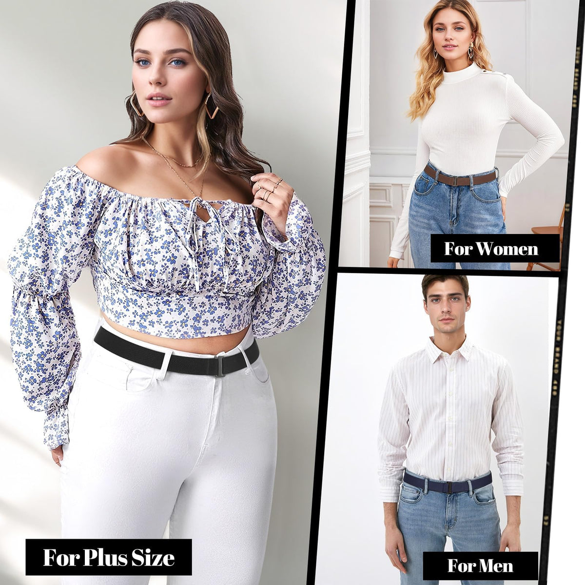 JASGOOD 4 Pack Invisible Women Stretch Belt No Show Elastic Web Strap Belt with Flat Buckle for Jeans Pants Dresses