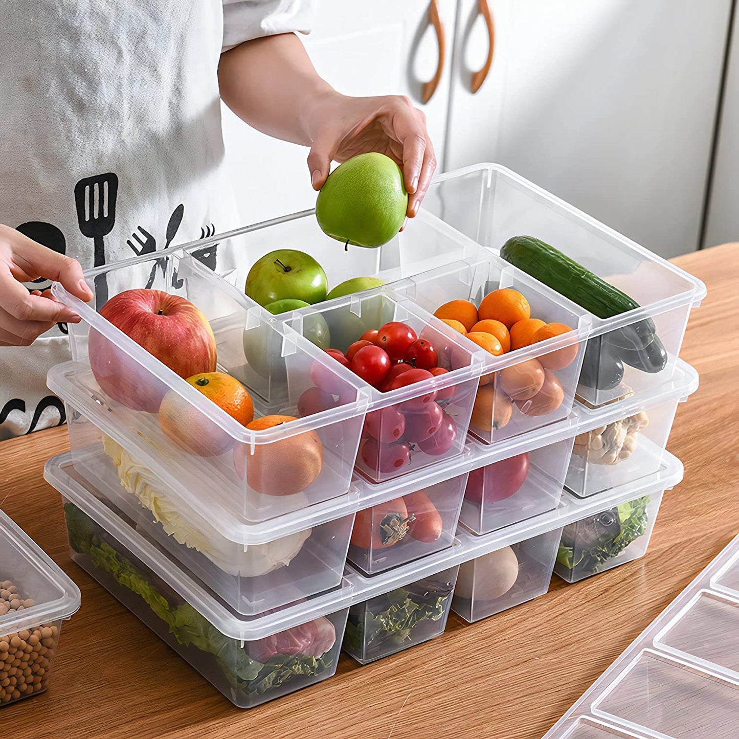 Eanpet 2Pack Veggie Tray with Lid 5 Compartment Food Container with Dividers Large Serving Tray Travel Snack Containers Stackable Produce Saver Snackle Box for Fruit,Vegetable,Salad,Meal