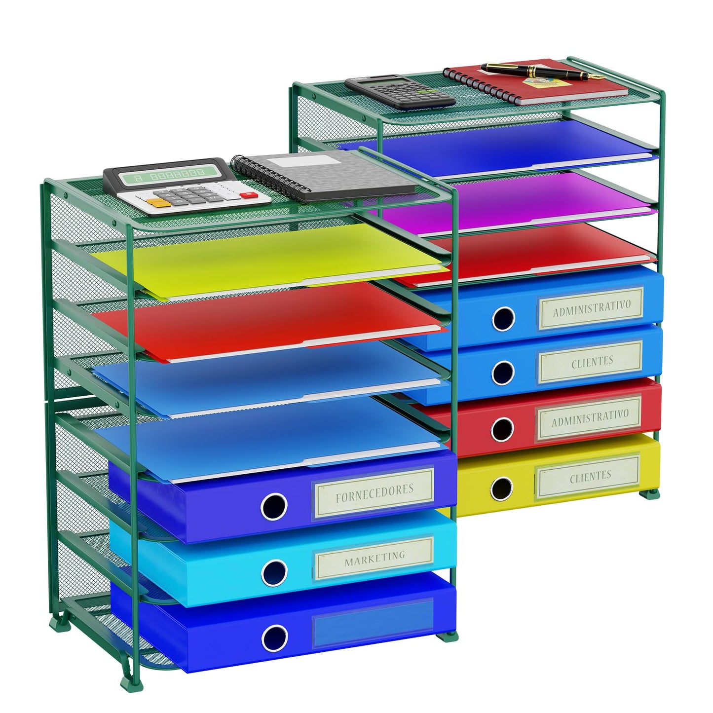 Simple Trending 2 Pack 8 Tier Letter Tray Paper - Mesh Desk File Organizer for Office School Desktop, Green