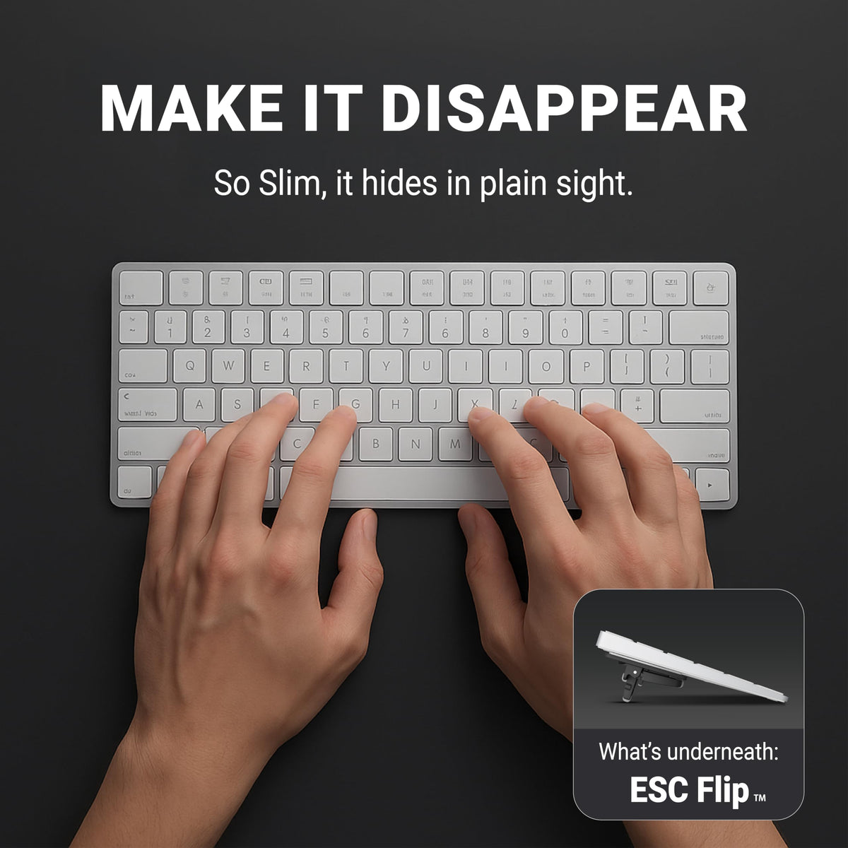 GPG2 ESC Flip Keyboard Stand for Desk, Compact Tilting Riser with 3 Adjustable Angles for Ergonomic Typing, Compatible with Magic Keyboard & Flat-Back Models