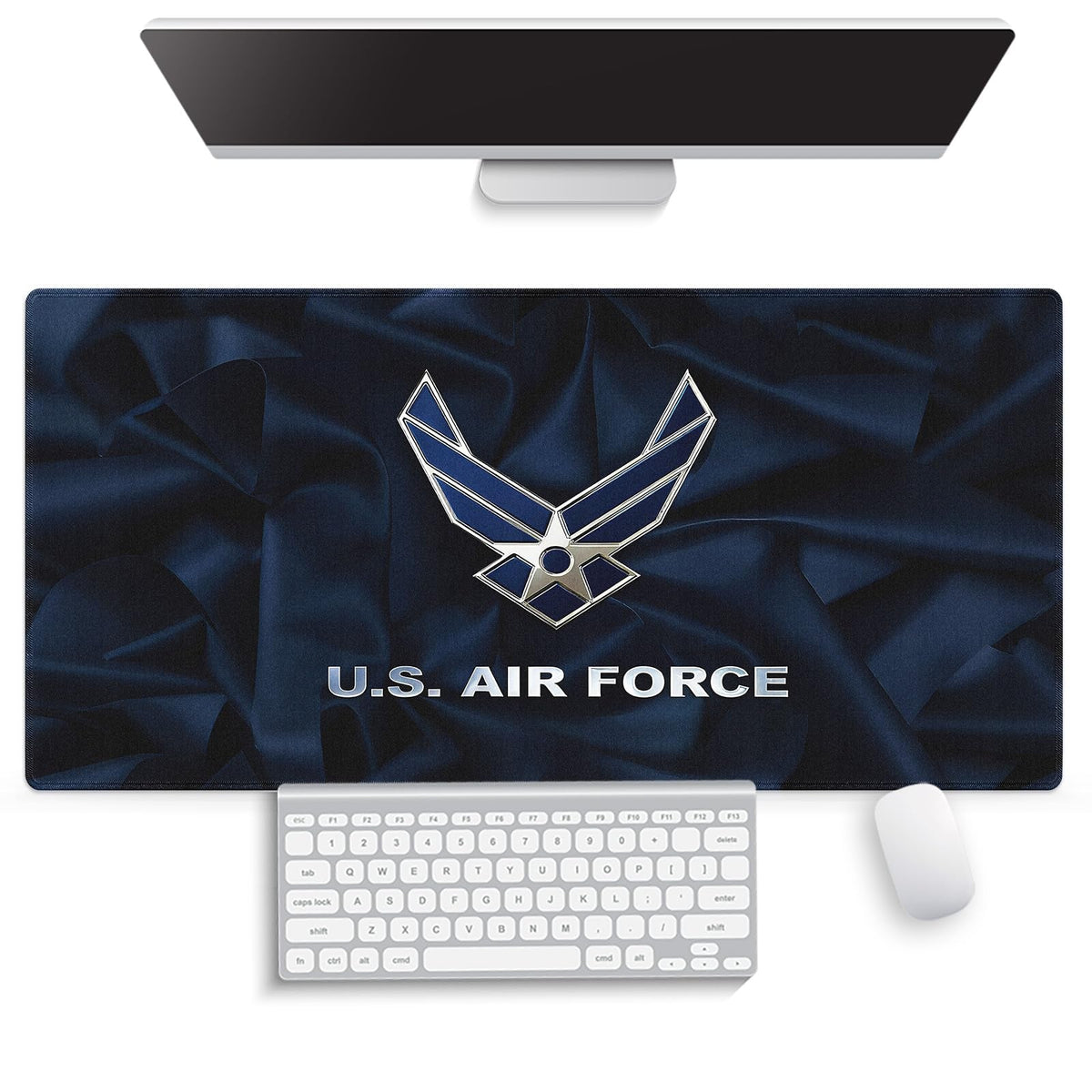 knseva Large Gaming Mouse Pad (31.5" x 15.8") - US Air Force Navy Blue Great Gift Idea Patriotic Military Design, Extra XXL Office Accessories, Premium Stitched Anti-Slip Office Desk Mat