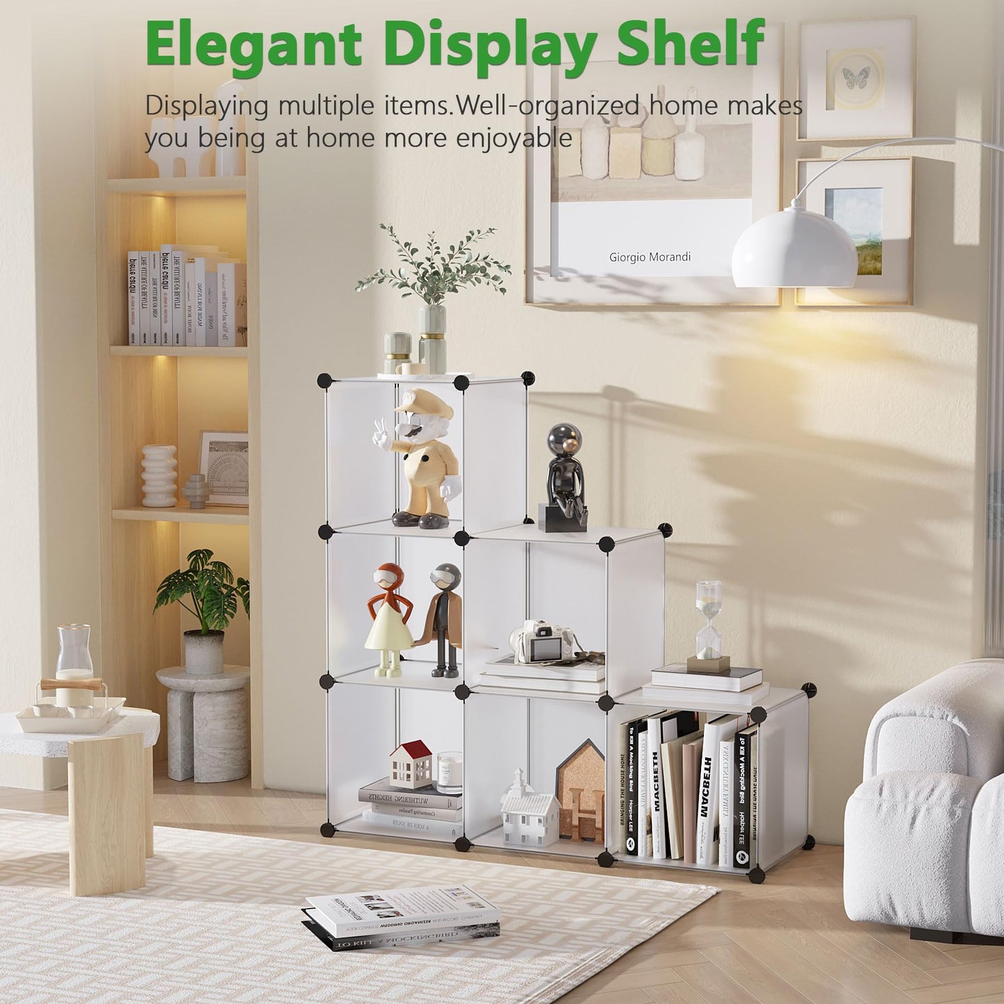 C&AHOME Cube Storage Organizer, 6-Cube Shelves Units, Closet Cabinet, DIY Plastic Modular Book Shelf, Ideal for Bedroom, Living Room, Office, 36.6" L x 12.4" W x 36.6" H Translucent White SBTM3506A