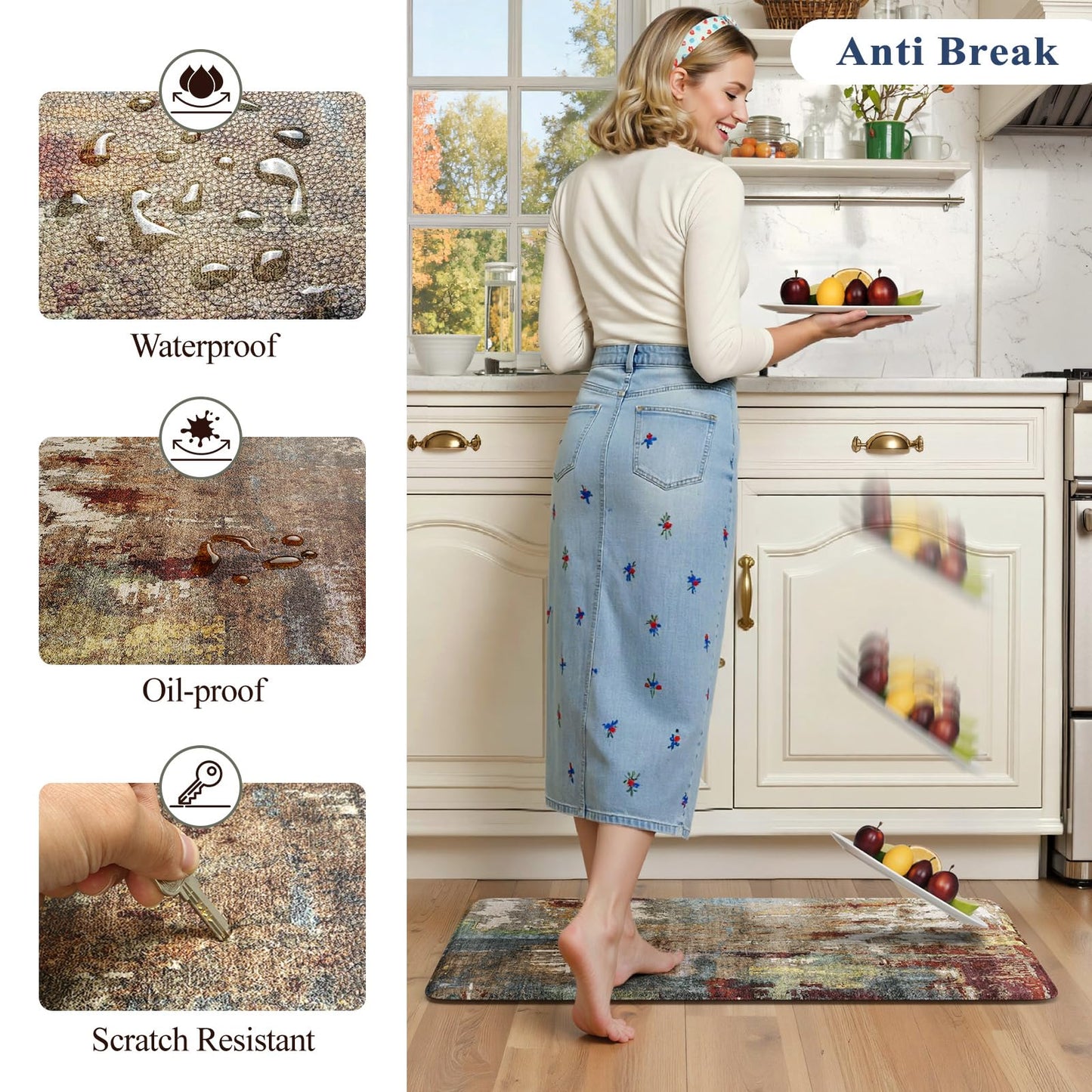 LEEVAN Kitchen Mats Cushioned Anti Fatigue Sets of 2,Non Slip Waterproof Kitchen Mats for Floor,Memory Foam Comfort Abstract Red Kitchen Floor Mat for Sink,Laundry,Home,Office,Desk(17"x29"+17"x47")