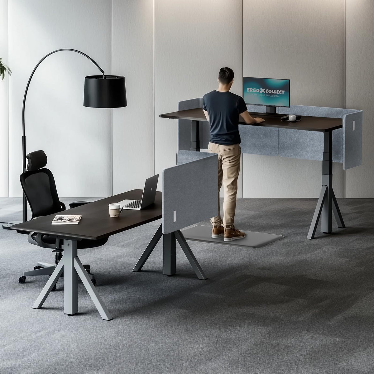ERGO COLLECT Desk Privacy Panel,2PCS L-Shaped Clamp-On Office Desk Divider,2-in-1 Adjustable Acoustic Desktop Partition Or Under Desk Modesty Panel,for Office,Home,Felt (Grey, 47.2" x 15.7")