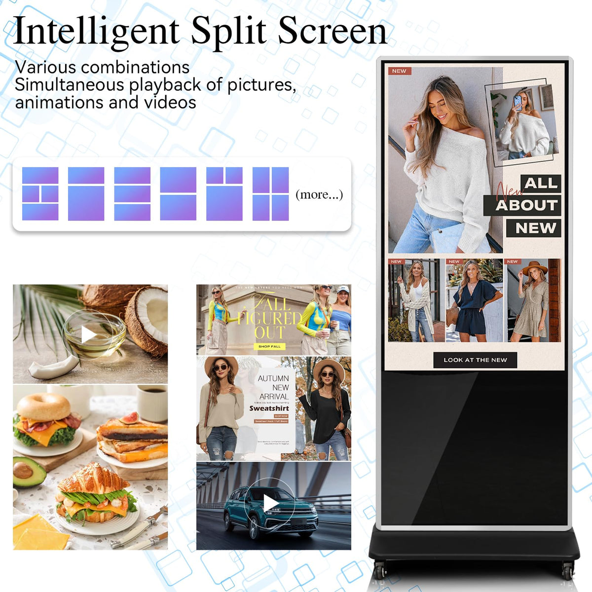 KEINONE 55" 4K LCD Touchscreen Digital Signage Display, Indoor Floor Standing Advertising Kiosk, Commercial Digital Signage Player, HDMI WiFi Bluetooth Input Auto AD Player, 4+32GB Android 14.0 Black