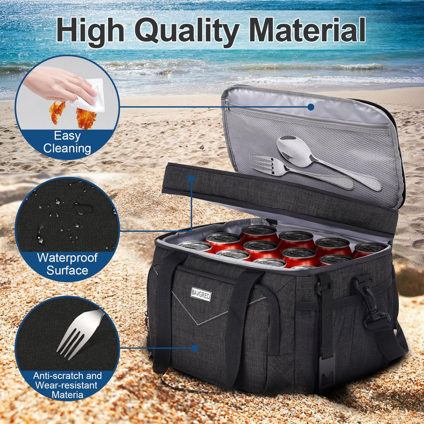 BAVGRED Insulated Lunch Box for Adults, 24 Cans Large Cooler Bag with Double Deck, Leakproof Waterproof Lunch Bag with Adjustable Strap for Work Office Picnic Beach