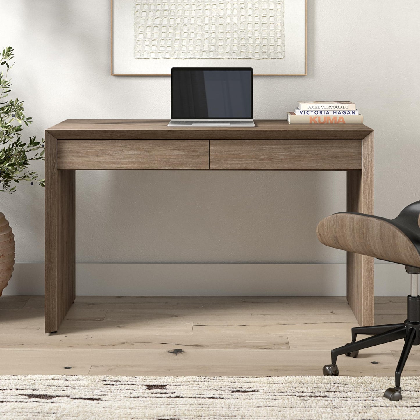 Henn&Hart 48" Modern Rectangular Wooden Home Office Desk Computer Desk Writing Table with 2 Storage Drawers for Home Office, Weathered Gray