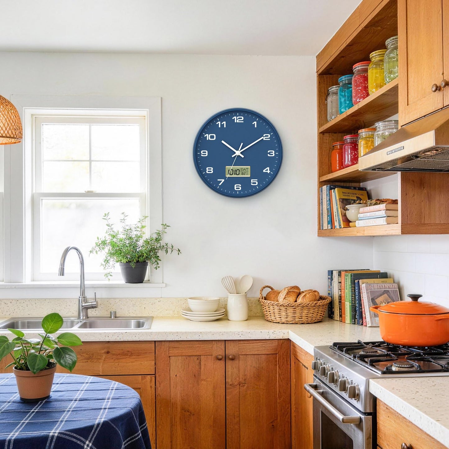 12 Inch Wall Clock, Silent Non-Ticking Analog with LCD Display, Battery Operated, Perpetual Calendar, Date, Weekday & Temperature (°C/°F), Tempered Glass for Living Room, Bedroom, Kitchen, Office