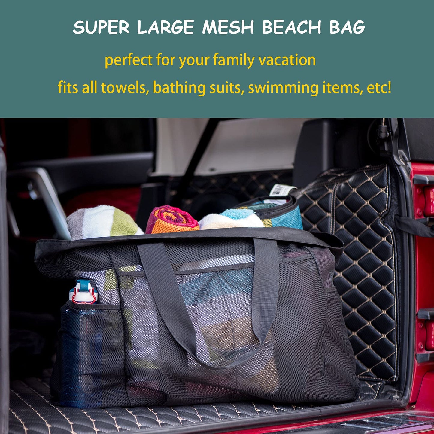 fiezkaa XX-Large Mesh Duffle Bag for Beach Pool Cruise Family Swimming Equipment with Zipper and Pockets/Sandproof/Extra Big Capacity