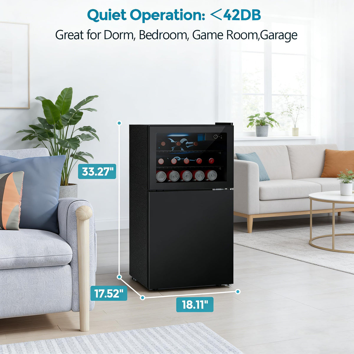 COWSAR 2.6 Cu.Ft Beverage Refrigerator & Mini Fridge with Freezer - Glass Door, Reversible Design, Adjustable Thermostat for Dorm, Office, Bedroom