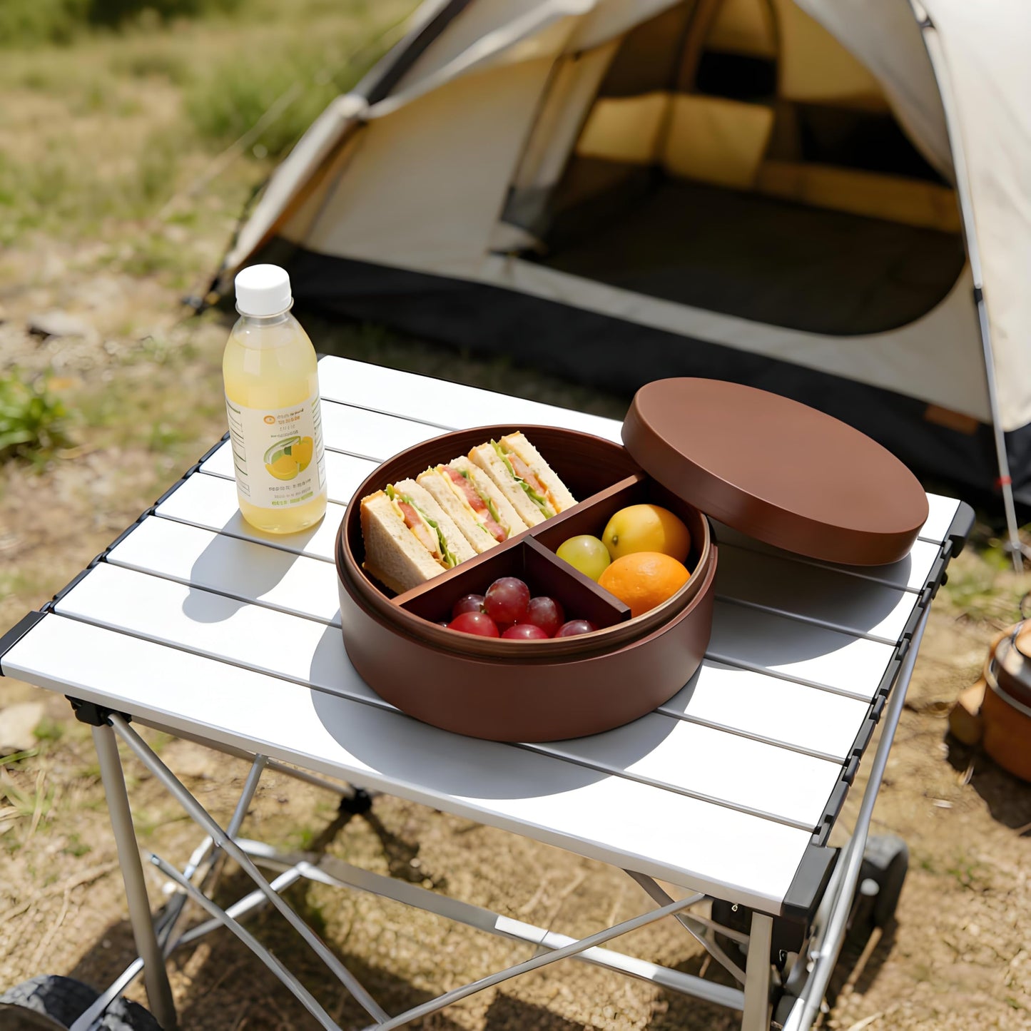 Niiyen Lunch Box Wood Bento Box Round Food Container Snack Organizer Single Level Wooden Storage Box For Office Home Camping Picnic