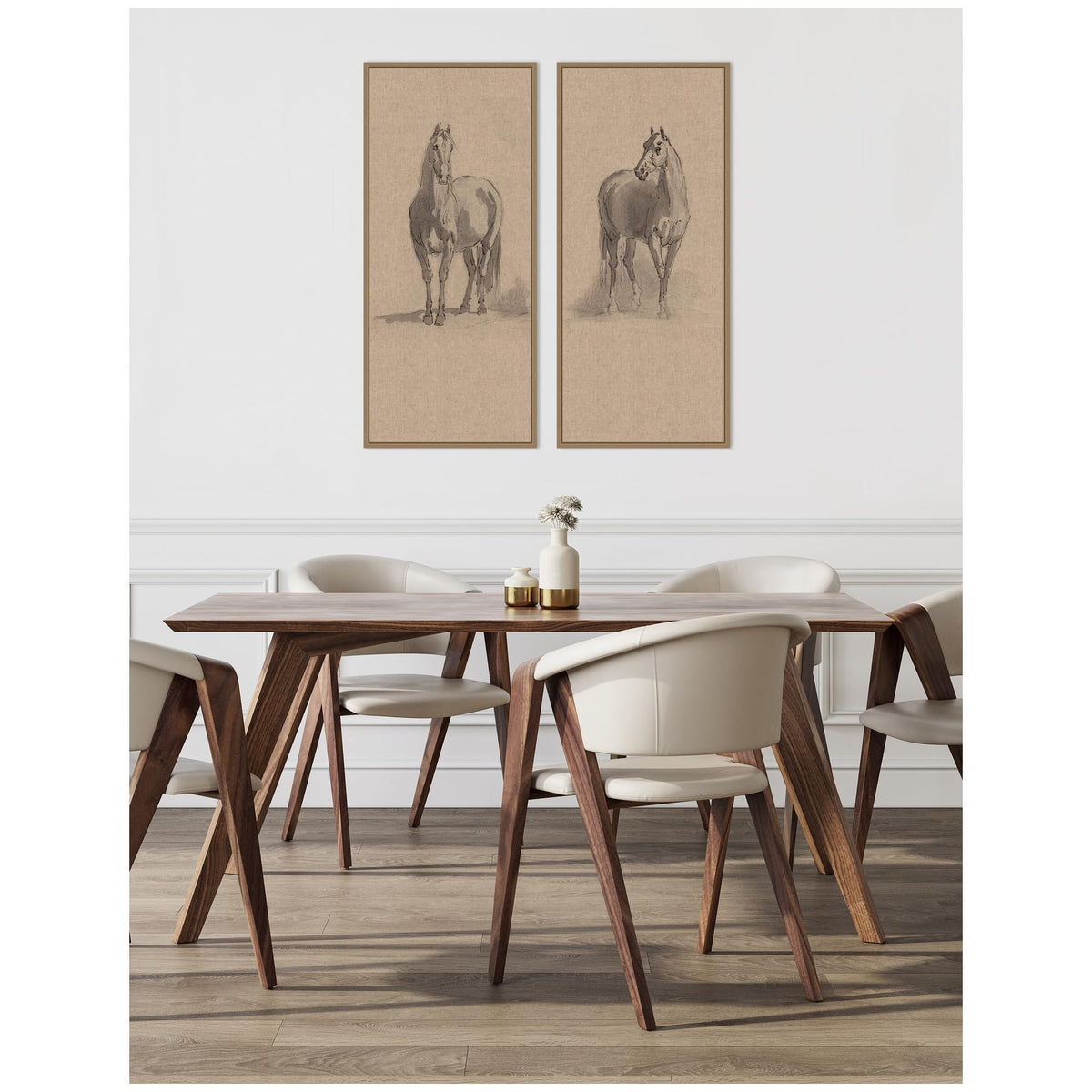 Kate and Laurel Forty Three Studies of Horses and Riders 2 Piece Framed Canvas Wall Art Set by Nostalgia Prints, Sylvie Dark Gold Rustic Farmhouse, Animal Art for Wall Decor