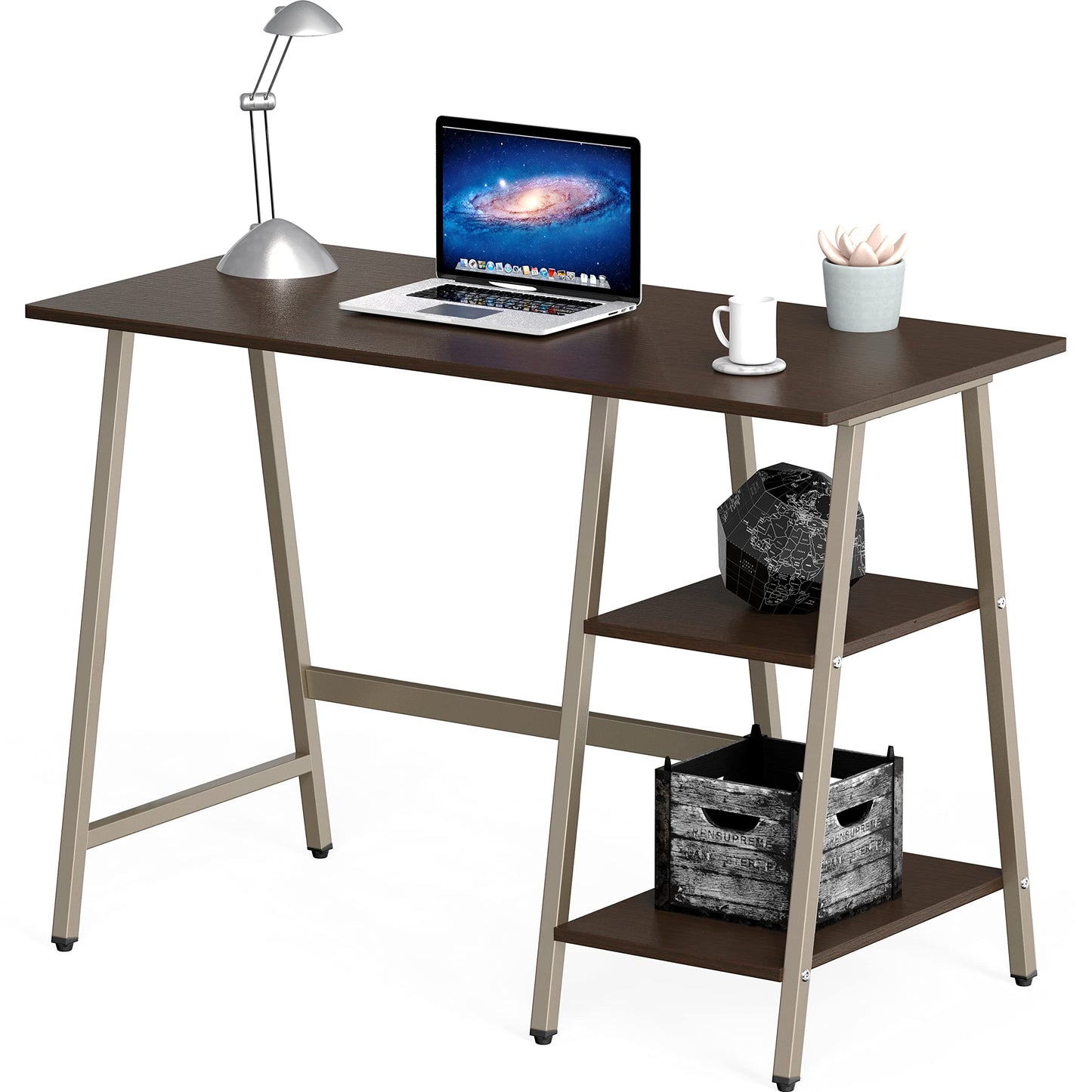 SHW 43-Inch Home Office Trestle Computer Desk with Open Storage Shelves, Espresso