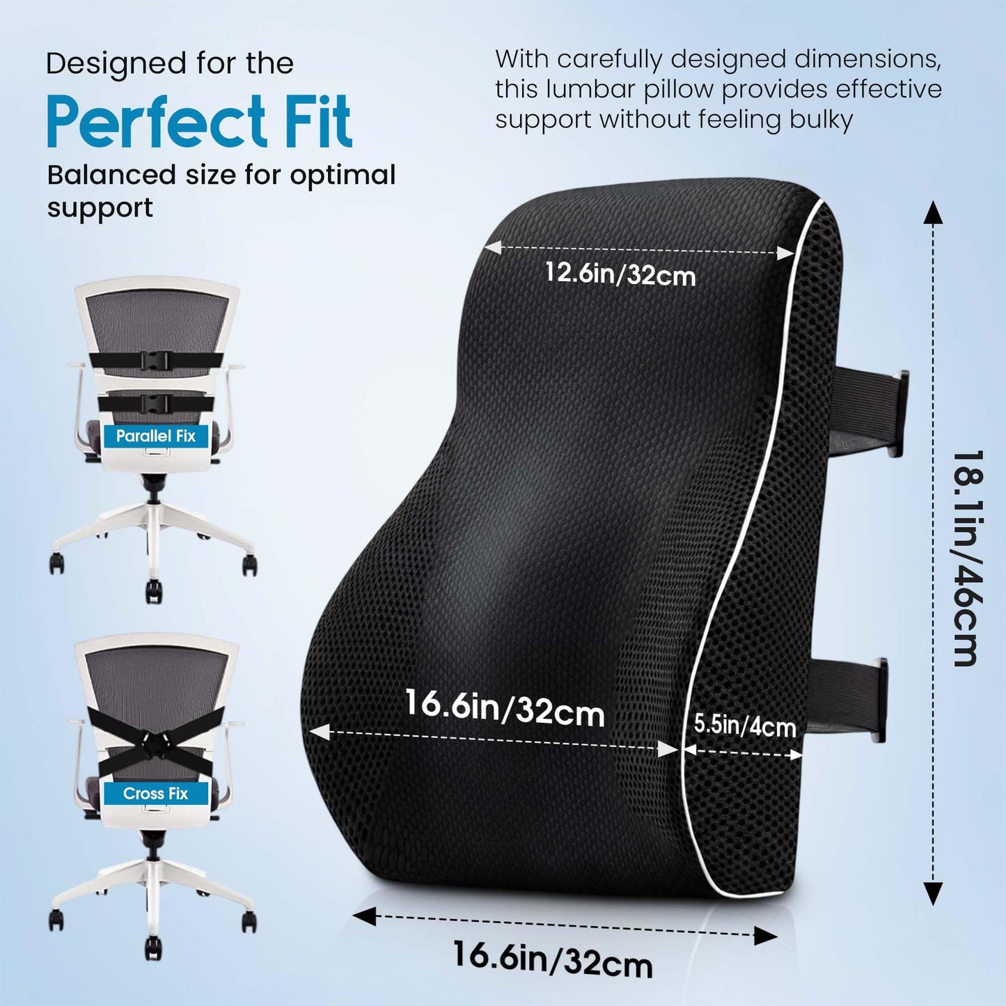 RUKHS SUPPLY Lumbar Support Pillow for Office Chair and Car, Premium Memory Foam Back Cushion for Back Pain Relief Improve Posture Ergonomic Cushion with Breathable Mesh Cover and Adjustable Straps